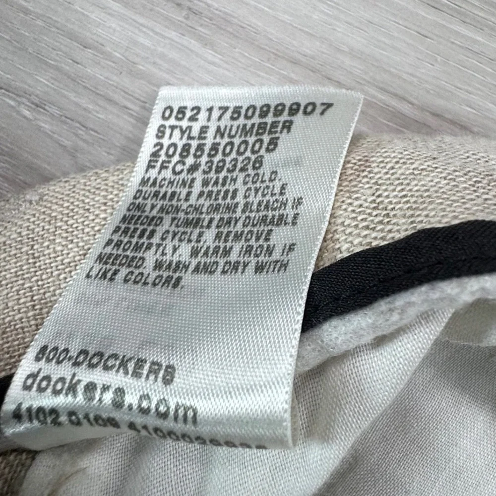 Dockers Premium D3 Classic Fit Linen Cotton Pleated Pants Mens 38x30 Beige Khaki
